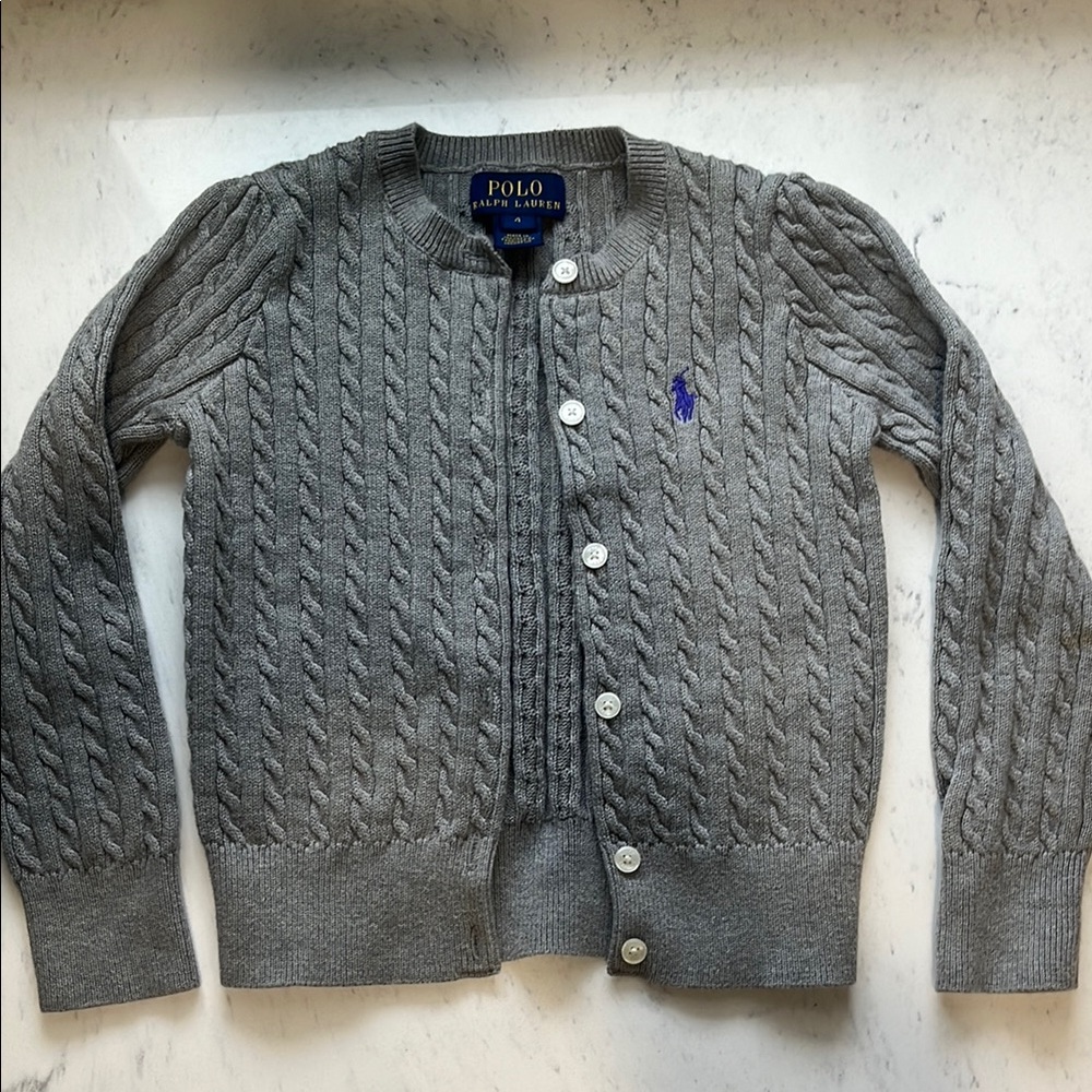 Polo Ralph Lauren Gray Cable Knit Cardigan Girls Size:4